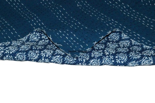 Handgefertigte indische Kantha Quilt Indigo Blau Decke Gudari Quilt Kantha Überwurf Queen - Bild 3 von 7