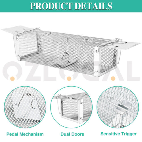 Humane Rat Trap Cage Live 2 Door Animal Catch Pest Rodent Mouse Bait Control Box - Picture 7 of 13