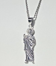 San Jude Tadeo Medalla Saint Jude Pendant Men's Silver Iced Rope Chain Necklace