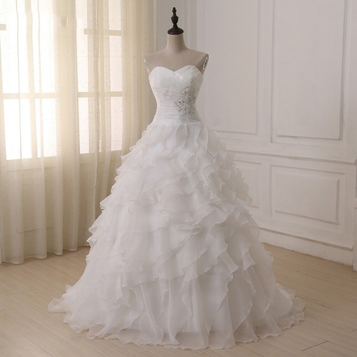 Strapless Wedding Dresses Appliques Backless Ruffles Tiered A-Line Bridal Gowns - Picture 1 of 9