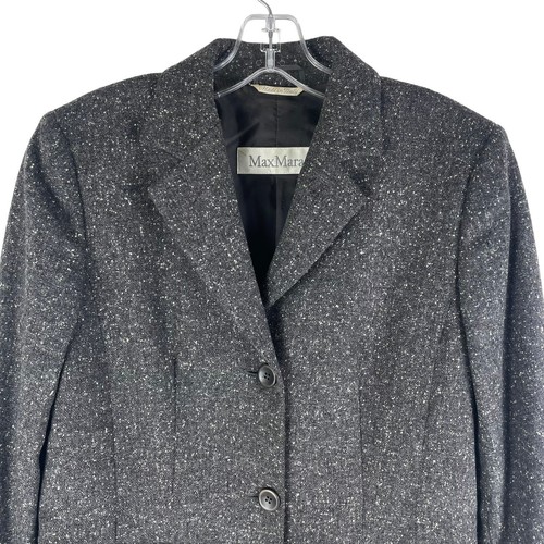 MaxMara Wool Blend 2 Button Blazer Jacket Confetti Speckle Gray Women Size 6 - Picture 2 of 7