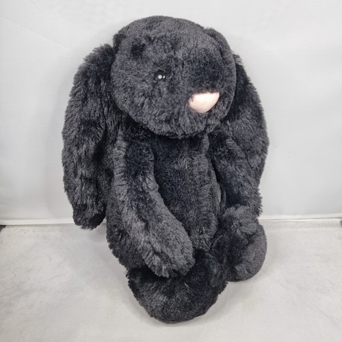 RARE Jellycat - Bashful Bunny - Treacle Medium Soft Plush Toy Beanie 12" Black - Picture 3 of 10