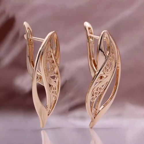18K ROSE GOLD FILLED FLAME HOOP EARRINGS ARTWORK GIFT PARTY XMAS RG47 - Picture 3 of 6
