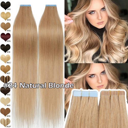Invisible Tape In 100% Thick Remy 9A Human Hair Extentions Full Head Skin Weft - Picture 24 of 41