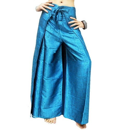 Womens Thai Fisherman Pants Palazzo Wrap Yoga Jacquard Sarong Silk Blend Hippie - Picture 62 of 69