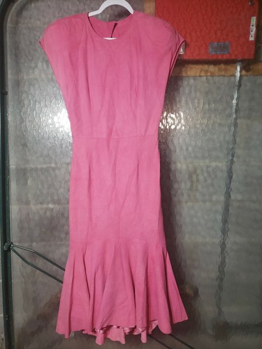 Vintage 1980er Designer VAKKO langes wunderschönes PINKES Wildleder Schulterpolster Kleid Größe 10 - Bild 1 von 5