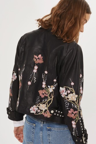 Uk10 Studded Floral Eur38 Biker Leather Petite Us6 Topshop Embroidered Jacket tAp0wxqx