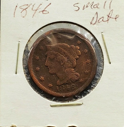 1846 Small Date 1c Liberty Head Large Cent Penny US Copper Choice VG / FINE  - Picture 1 of 3