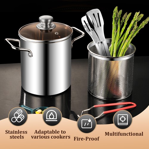 Deep Fryer Pot 304 Stainless Steel Fry Pot with Basket and Lid Food Grade wePfy - Picture 7 of 22