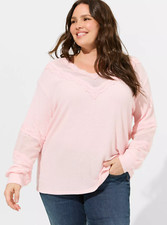 Torrid Waffle V-Neck Long Sleeve Mesh Inset Sweatshirt Pink Size 5 5X 28 NWT