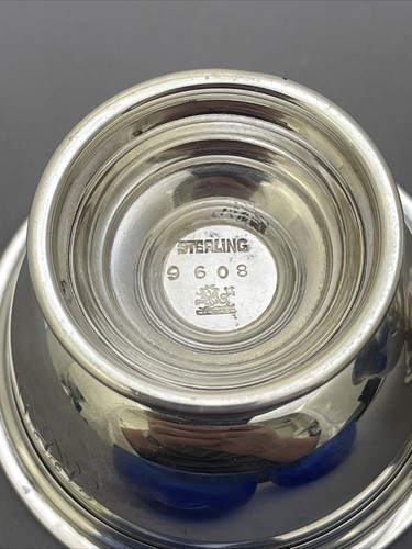 Two Vintage Sterling Silver Small Bowls With Cobalt Blue Glass Inserts 90g Jt99 - Picture 9 of 11