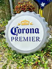 Corona Premier Bottle Cap BEER Sign Metal Tin Tacker 17" Wide MEXICO Brewer NEW