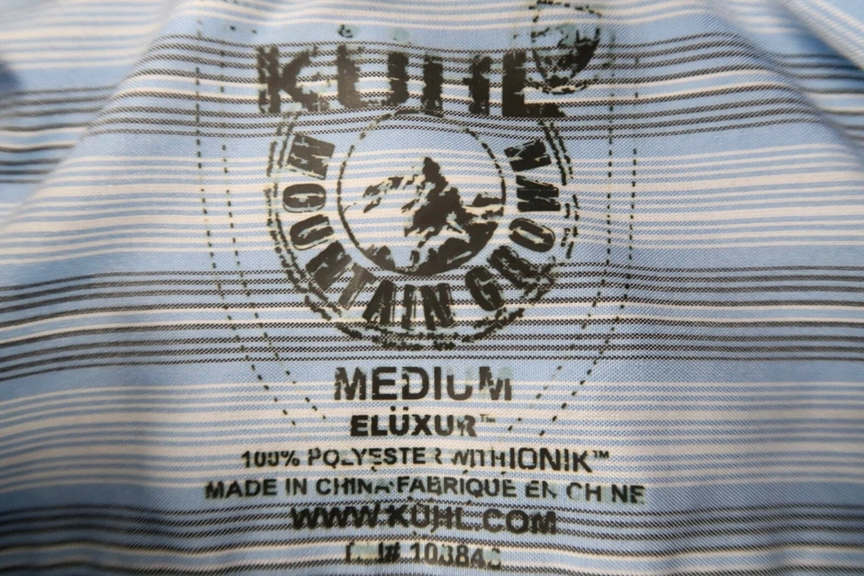 Kuhl Eluxur Mens Medium Blue Striped Metal Button Short Sleeve Hiking Camp Shirt - Image 3 of 4