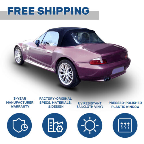 For BMW Z3 1996-2002 Convertible Soft Top w/Plastic Window Black For BM-33902 - Picture 5 of 21
