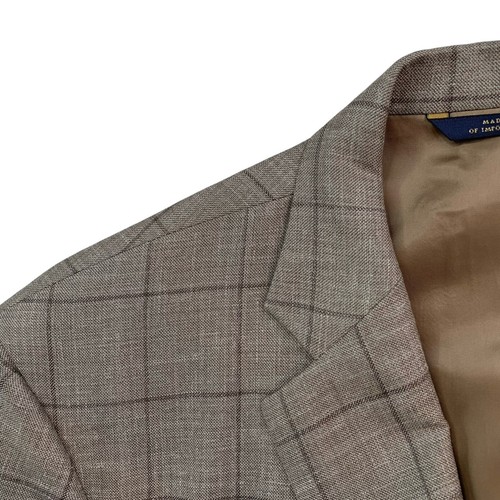 Mens 46 R Brooks Brothers 1818 Madison Light Brown Windowpane Plaid Blazer - Picture 3 of 12