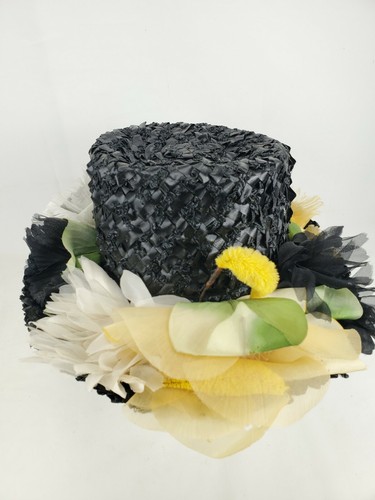 Sombrero Top De Colección Damas Norman Durand Floral Domingo Derby Iglesia Negro Tejido - Imagen 3 de 8