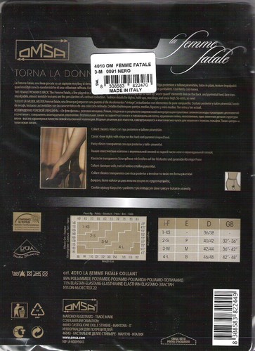 Italian OMSA Femme Fatale 20 Pantyhose/Tights. Retro Style. Black Color. S, M, L - Picture 2 of 2
