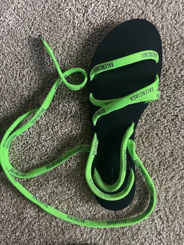 Balenciaga Green Lace Sandals With Leather Bottom Size 41 - Picture 6 of 11