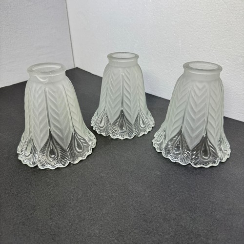 3 Vintage Peacock Feathers Frosted & Clear Glass Lamp Shades *READ* - Picture 5 of 6