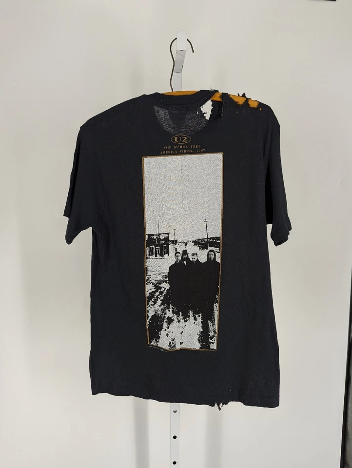 Camiseta U2 Joshua Tree De Colección 1987 Thrashed Rock Negra Hanes M Delgada 5050 EE. UU. 90s Foto 3 de 4