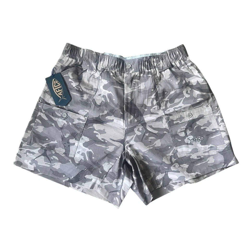 AFTCO Original Fishing Shorts Men’s Khaki Camo 7-Pocket 6" Choose Size