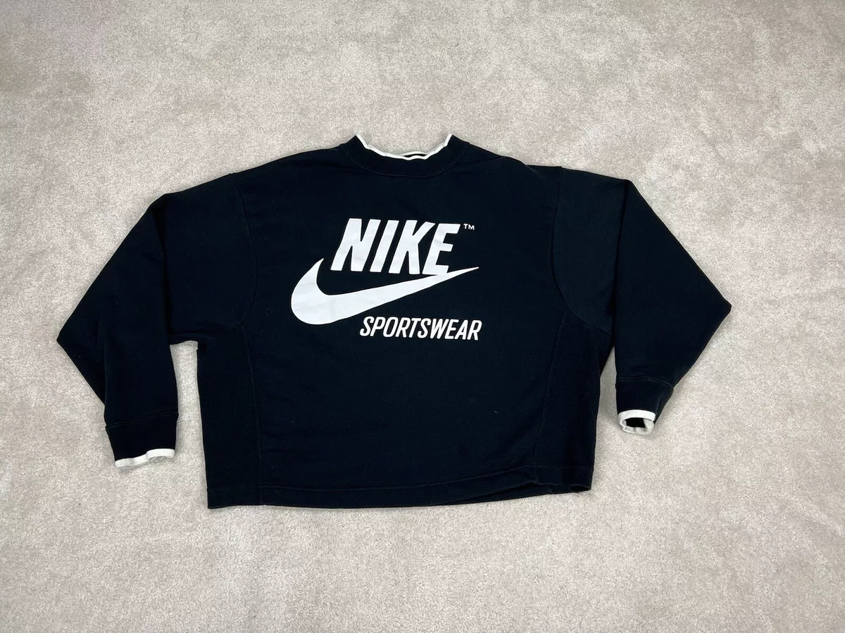 Nike Sweatshirt Womens Small Black White Sportswear Swoosh Spell