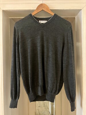 Brunello Cucinelli Men s Grey Wool V-Neck Pullover sz L/50