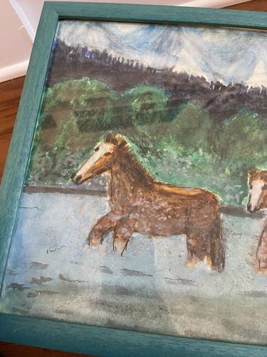 Folky Primitive Watercolor Painting Of Horses In Water Signed Istvan 1998~15x12” - Picture 3 of 18
