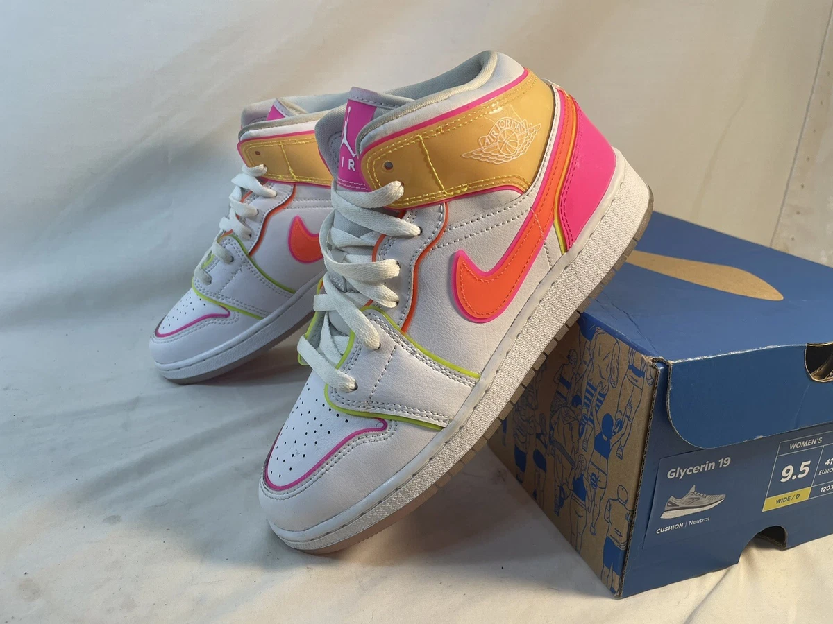 Nike Air Jordan 1 Mid GS Edge Glow White Pink Blast CV4611-100 Youth Size  5.5Y