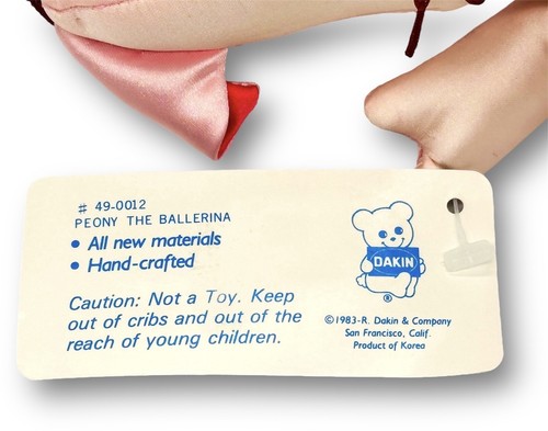 Vintage 1980 Dakin Flying Fantasies Hanging Satin Pig Peony Ballerina Tags Rare - Picture 6 of 11