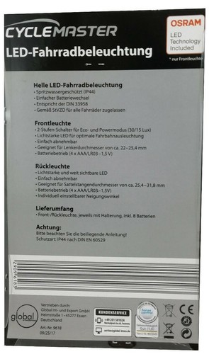 Cyclemaster LED Fahrradleuchten Set Fahrradbeleuchtung OSRAM LED Technology - Afbeelding 3 van 3