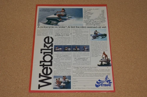 1978 Print Ad Wetbike  motorcycle on water jet vs propeller Suzuki lady water
