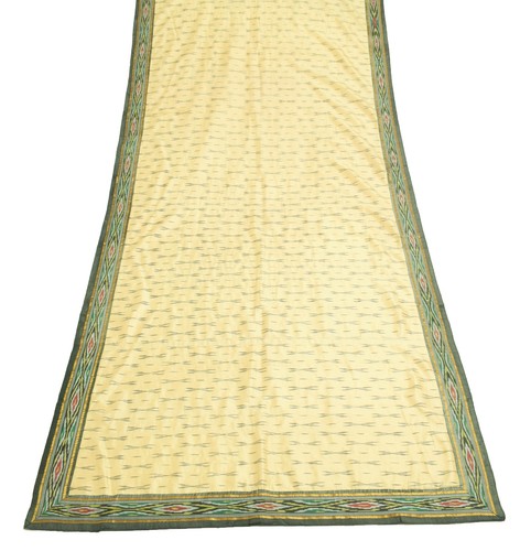 Sushila Vintage Cream Ikat Scrap Dupatta Pure Silk Hand Woven Remnant Long Stole - Picture 2 of 11