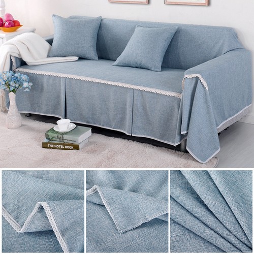 1/2/3/4 Seater Sofa Cover Knitted Cotton Linen 1-Piece Slipcover Couch Cover Mat - Picture 10 of 32