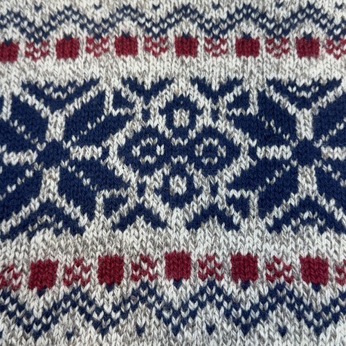 Vtg. Shelter Mountaim Sweater M 85% Wool Beige Blue Snowflake USA Union made EC - Picture 23 of 23