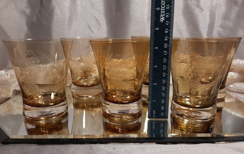 Juego de 6 copas de vino sin tallo de whisky rocas antiguas corte uva y hoja ámbar - Imagen 14 de 14