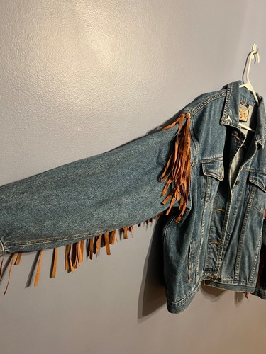 Vintage 90er Damen Forelli Jeans Leder Fransen Western Jeans Jacke Gr. 18/20 - Bild 2 von 15