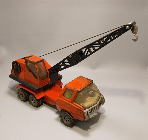 Vintage 1970s Tonka Crane Boom Truck w/ Metal Hook Pressed Steel Toy Orange - Picture 2 of 10