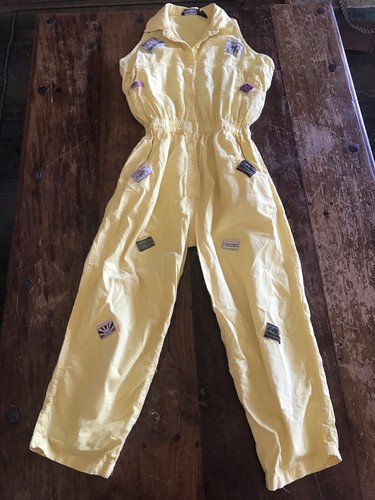 VTG 90s RARE yellow sunshine jumpsuit with sportswear patches unusual fun style - Picture 2 of 13