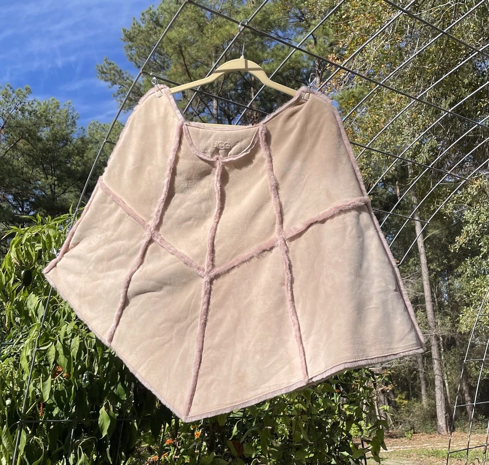 UGG BABY ROSA Gamuza Cuero Imitación Oveja Poncho Capa Abrigo PS S M Foto 4 de 4