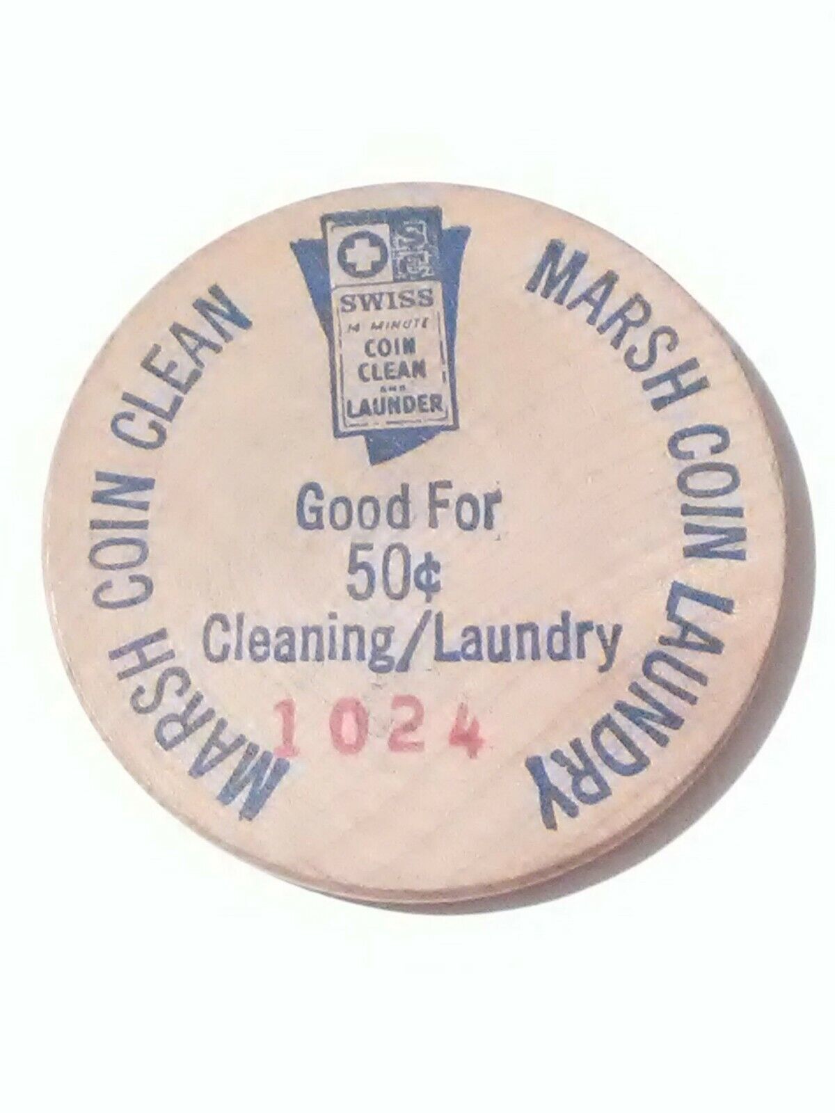 MARSH COIN Bargain sale CLEAN .50 CENT Max 40% OFF LAUNDRY LOGO FOR WOODEN O DOLLAR GREAT