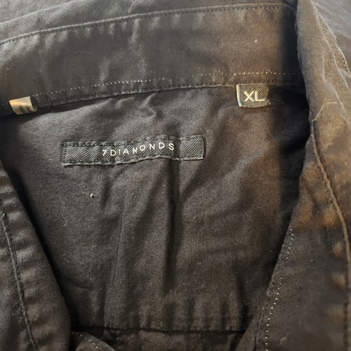 7 Diamonds Solid Black Shirt XL XLARGE Collared Pockets Short Slv Button Up Top - Picture 6 of 6