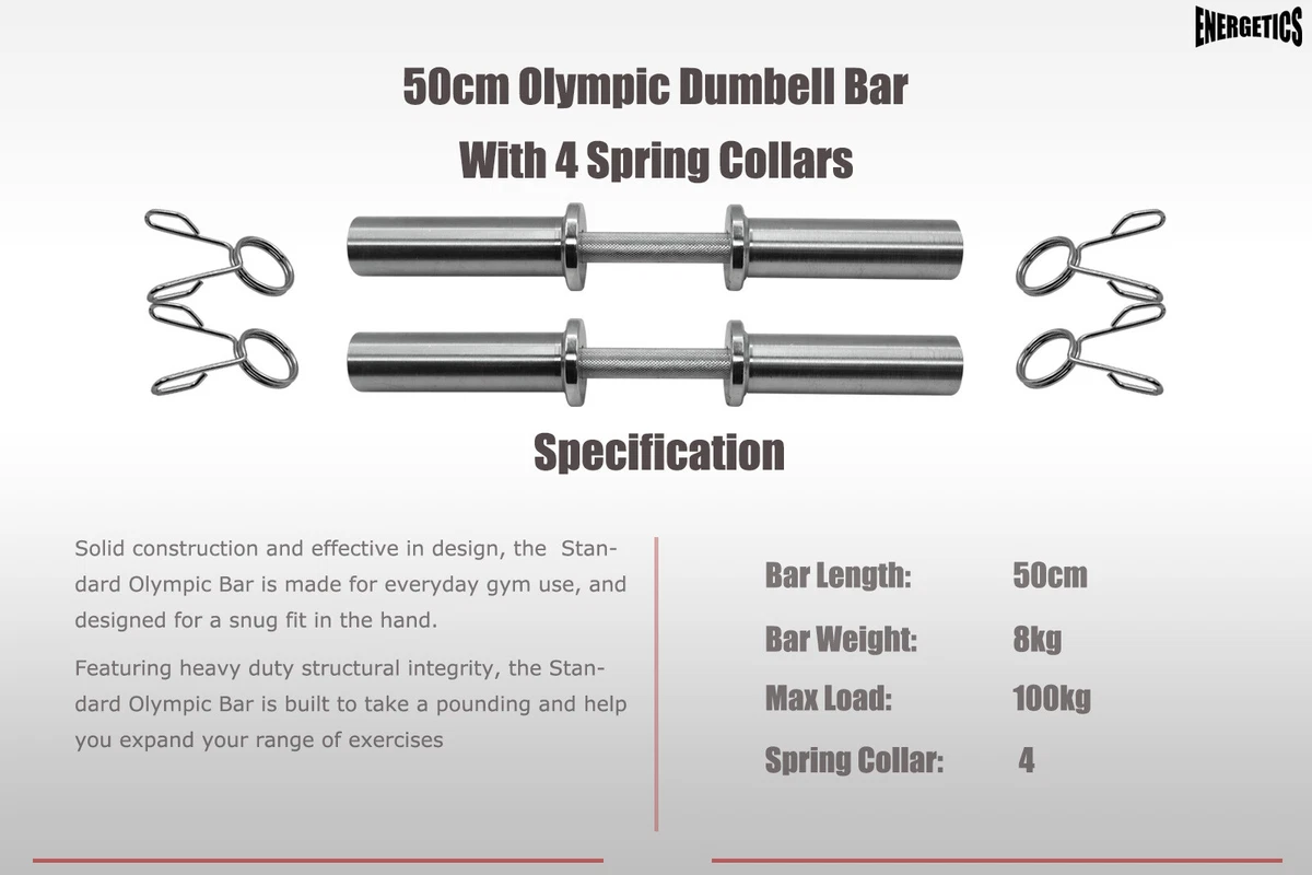 50cm Olympic Dumbell Weight Handle - 20" Dumbell Bar & 4 Free Spring Collars