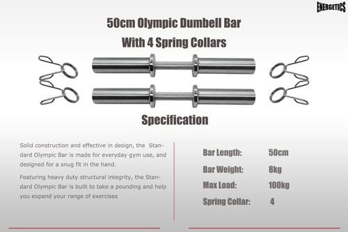 50cm Olympic Dumbell Weight Handle - 20" Dumbell Bar & 4 Free Spring Collars - Picture 3 of 6