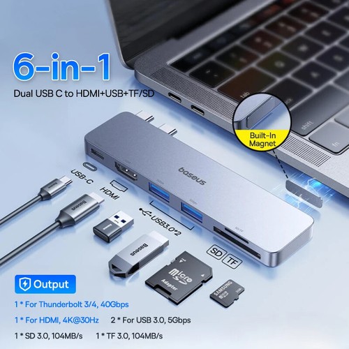 Dual USB-C Hub to HDMI-Compatible 4K 30Hz For Thunderbolt 3/4 40Gbps USB 3.0 - Picture 10 of 28