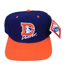 Vintage Denver Broncos New Era KMG Fitted Hat 7 1/8 Hat Orange Blue NFL Cap Tags