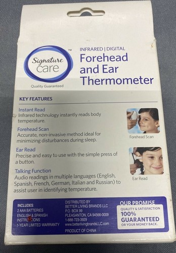 Signature Care Infrared Digital Forehead & Ear Thermometer Talking Function  - Picture 3 of 3