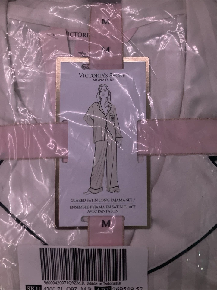 ¡¡OFERTA!! Victoria Secret Blanco Esmaltado Satén Largo Talla Mediana Conjunto Foto 4 de 4