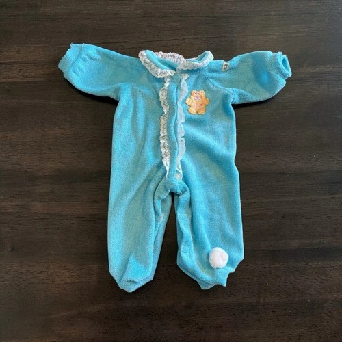 Vintage Cabbage Patch Kid Clothing Blue Terry cloth Romper Suit Teddy Bear Patch