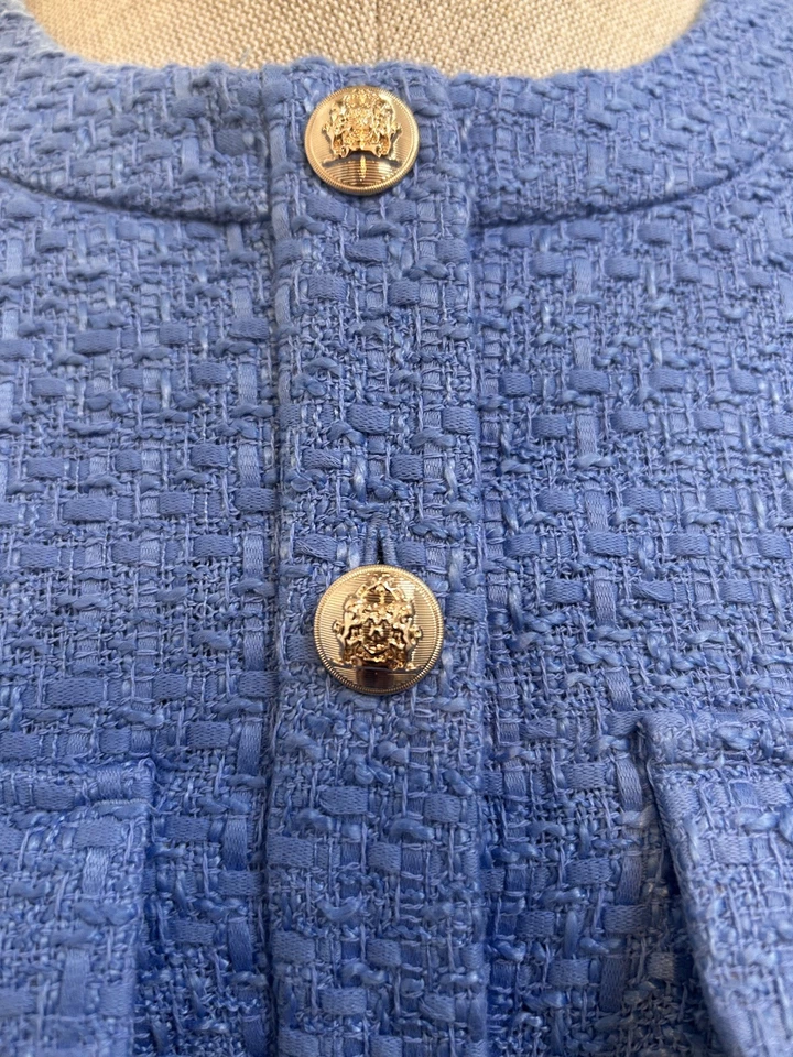 Vestido Ann Taylor, Tweed Azul, Botones Dorados con Bolsillos,Talla 6,NUEVO SIN ETIQUETAS ENVÍO GRATUITO Foto 3 de 4